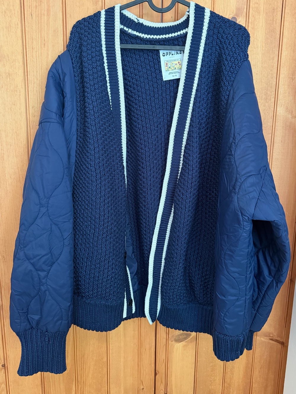 Aerie Navy Blue Quilted Puff Sleeve Cardigan Jacket